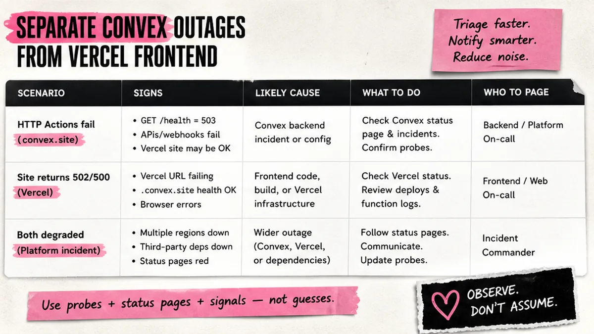 Triage: Convex backend vs Vercel frontend vs platform outage