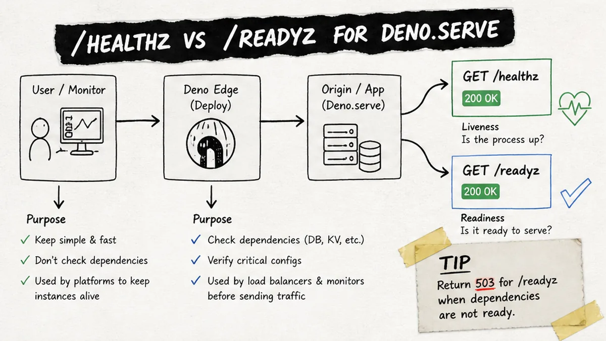 Workflow: /healthz and /readyz for Deno edge handlers with 503 on failure