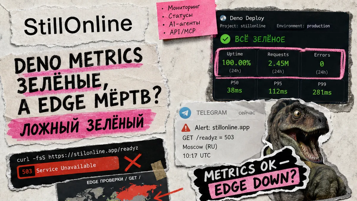 StillOnline: метрики Deno Deploy зелёные, а внешний GET на edge падает — ложный зелёный