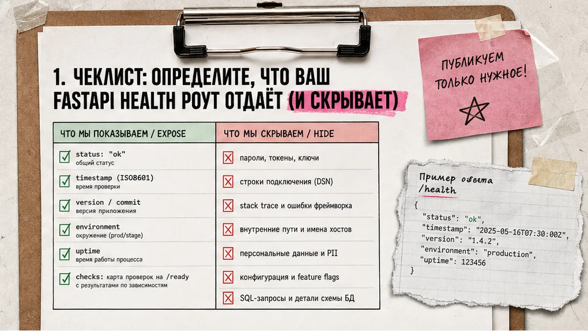 Чеклист: что показывать в health-маршруте FastAPI и что скрывать