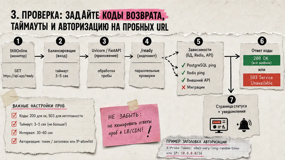 Схема: коды ответа, таймауты и путь probe StillOnline