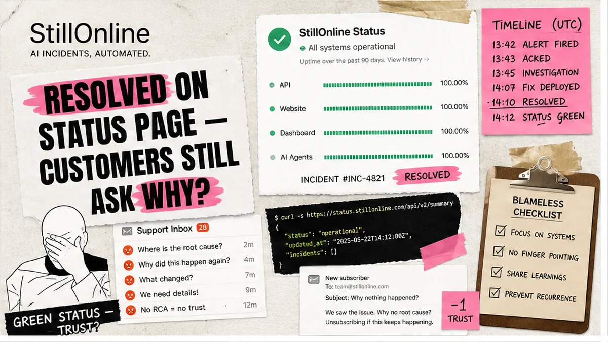 StillOnline: status page resolved green but customers demand post-mortem answers