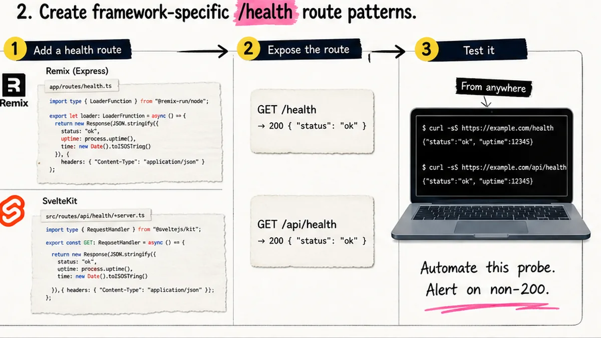 Workflow diagram: Remix and SvelteKit health route patterns