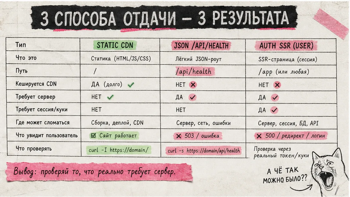 Таблица: SSR health vs CDN greens