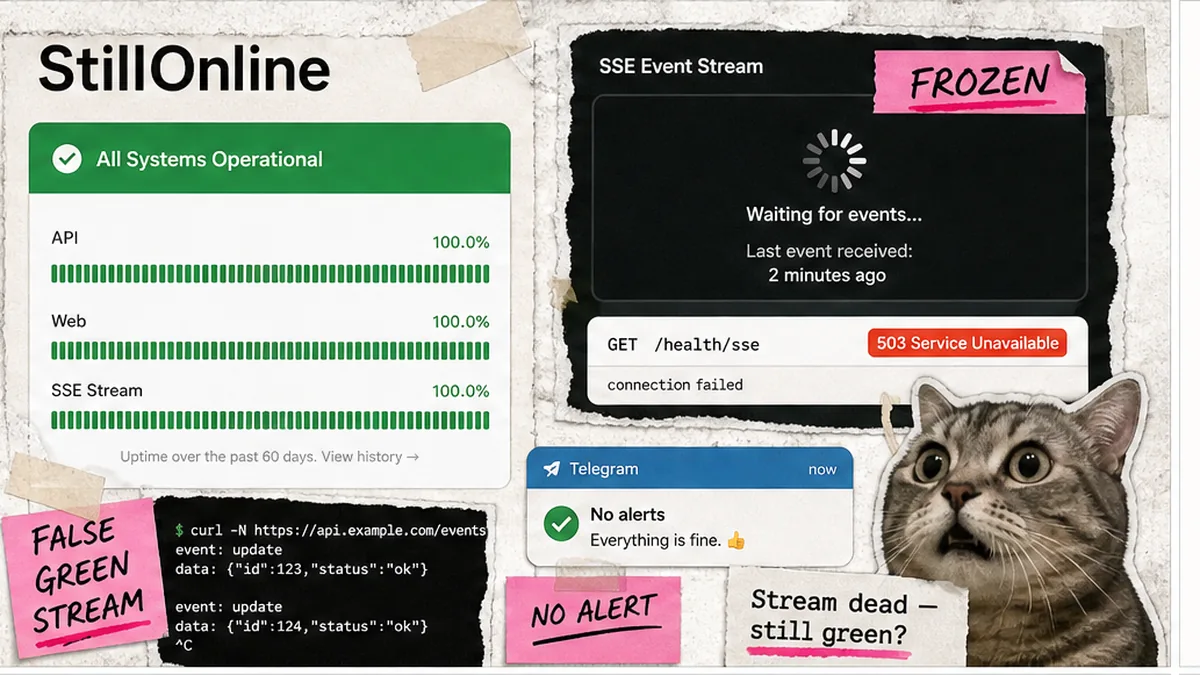 StillOnline: uptime green while Server-Sent Events stream frozen — false green monitoring