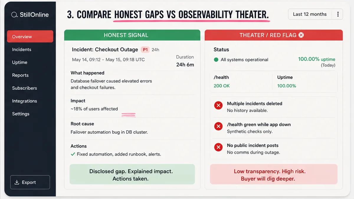 Comparison table: honest gaps vs observability theater