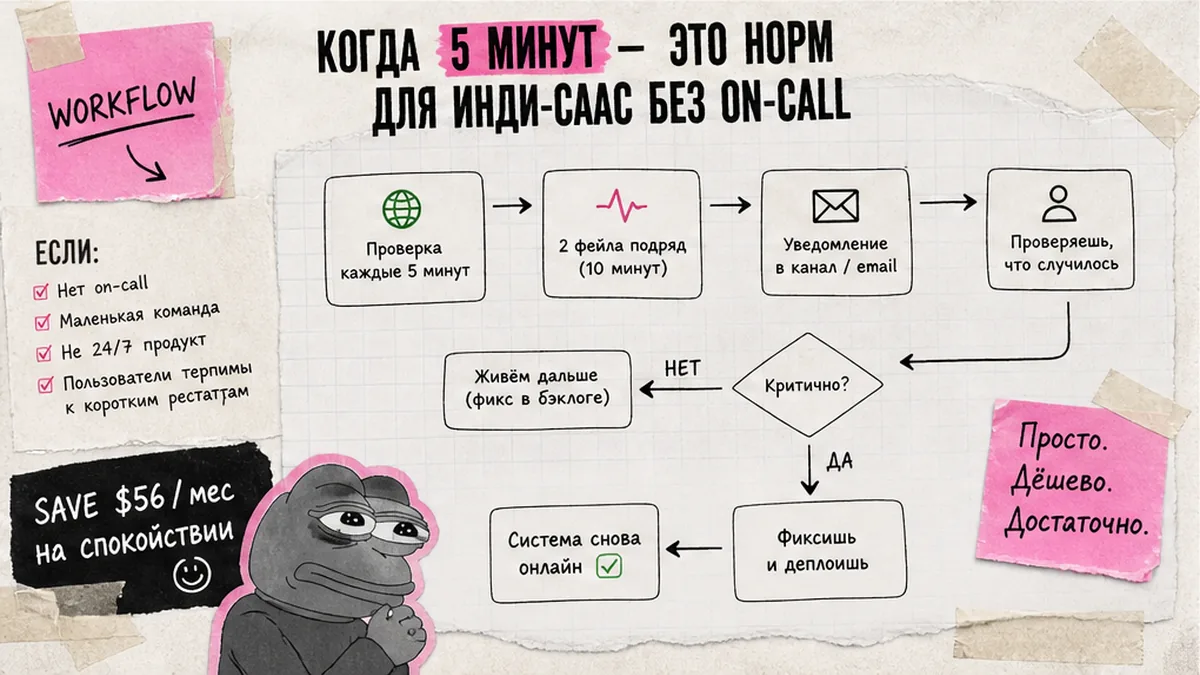 Схема: когда проверки раз в 5 минут достаточны для indie SaaS