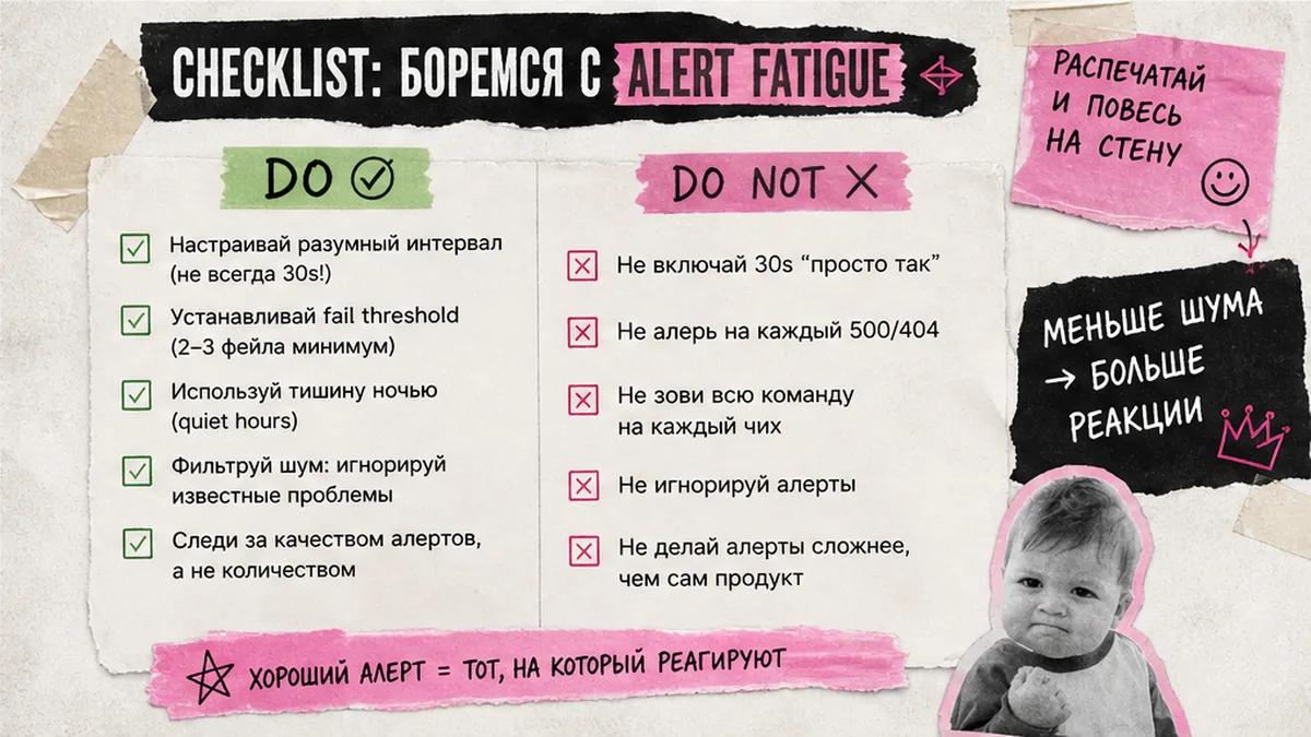 Чеклист: стоимость false positive при частых проверках uptime
