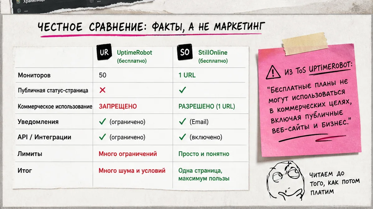Workflow diagram: UptimeRobot monitor volume vs StillOnline status-page workflow