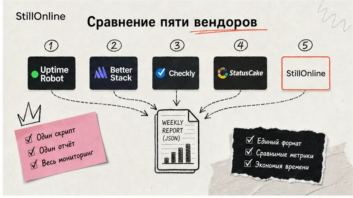 Схема workflow: пять вендоров — REST API endpoints для reporting