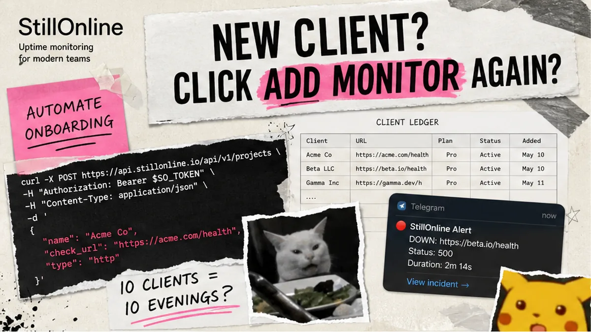 Cover: uptime monitoring REST API to automate freelance client onboarding