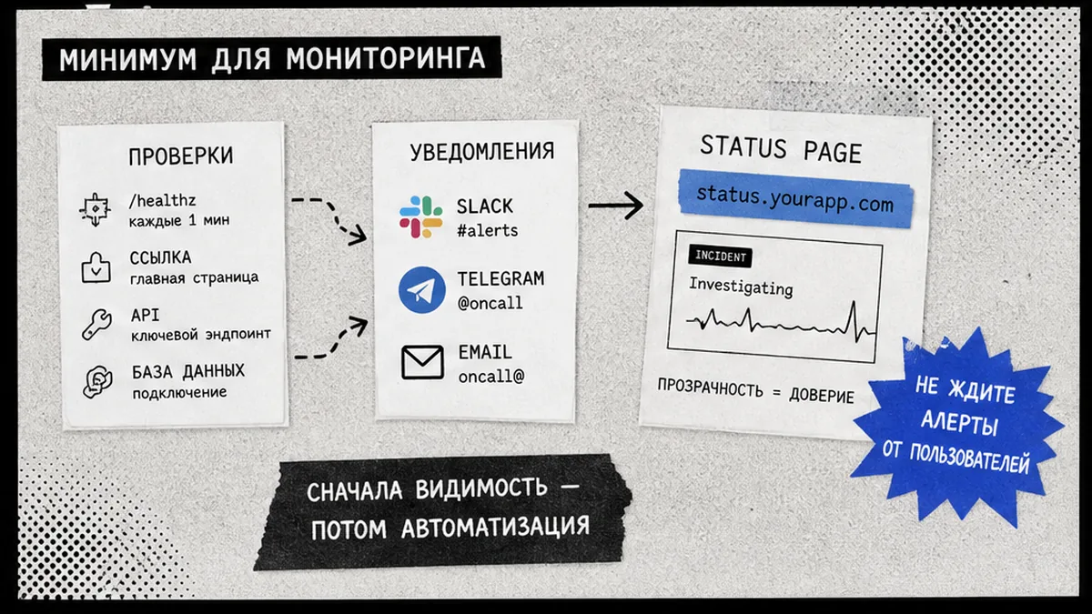 Workflow diagram: four uptime vendors compared for startups without DevOps