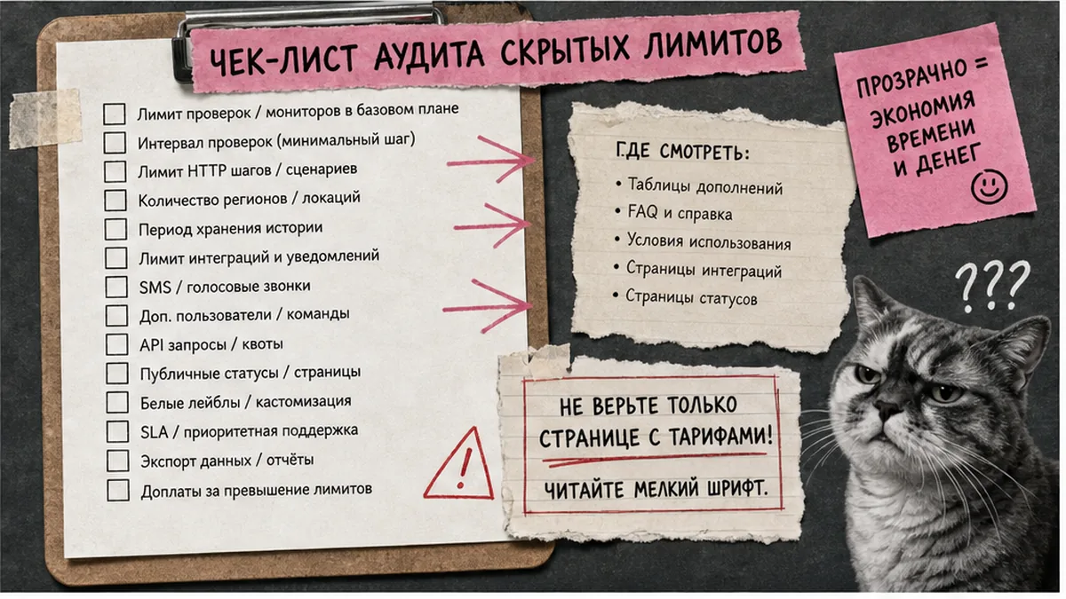 Чеклист: 12 пунктов fine-print перед годовой оплатой uptime monitoring